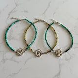 Tiny Round Ombré Emerald Bracelet with Taíno Frog (Coqui) Charm
