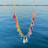 Rainbow Gemstone Multidrop Necklace on Fine Paperclip Chain