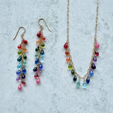 Rainbow Gemstone Multidrop Necklace on Fine Paperclip Chain