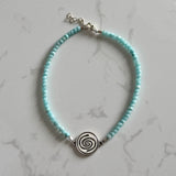 Small Larimar Bracelet with Taíno Water (Agua) Charm