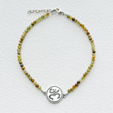 Tiny Round Green Multicolor Tourmaline Bracelet with Taíno Frog (Coqui) Charm
