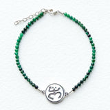 Tiny Round Ombré Emerald Bracelet with Taíno Frog (Coqui) Charm