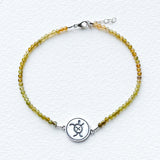 Tiny Round Ombré Green Tourmaline Bracelet with Taíno Turtle (Tortuga) Charm