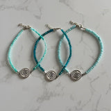 Tiny Round Ombré Amazonite Bracelet with Taíno Water (Agua) Charm