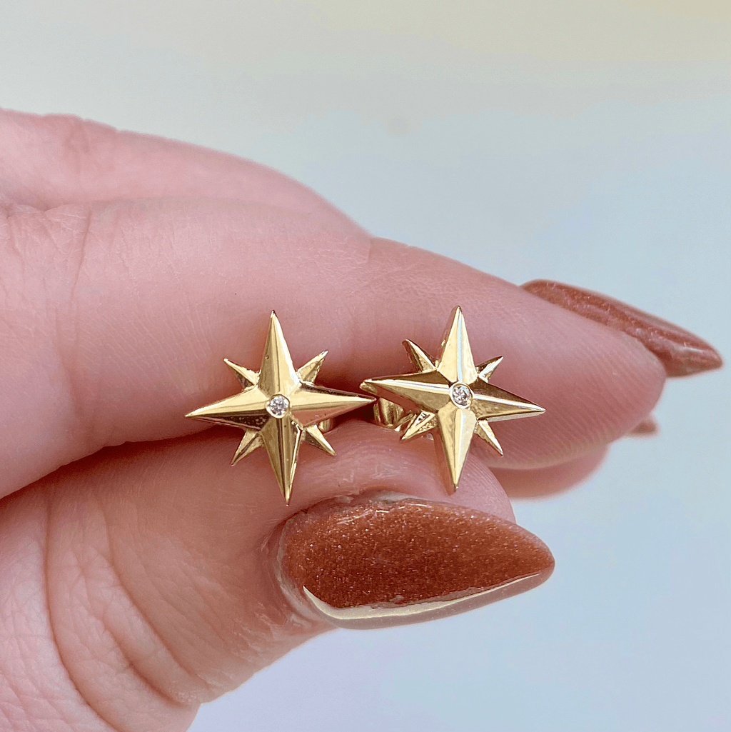 Medium Compass Rose Stud Earrings with Diamonds The Golden Cleat