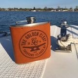 Golden Cleat Leather Flask