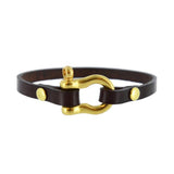 matte brass havana leather shackle bracelet