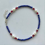 Red, White & Blue Gemstone Beaded Bracelet