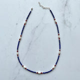 Red, White & Blue Gemstone Beaded Necklace