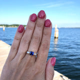 Blue Sapphire & Diamond Ripple Ring in 14K Gold