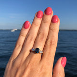 Dark Blue Sapphire & Diamond Ripple Ring in 14K Gold