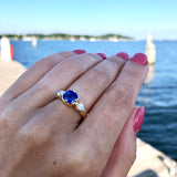 Blue Sapphire & Diamond Ripple Ring in 14K Gold