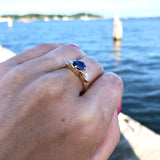 Blue Sapphire & Diamond Ripple Ring in 14K Gold