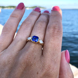 Blue Sapphire & Diamond Ripple Ring in 14K Gold