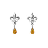 Medium Fleur de Lis Gemstone Post Earrings