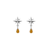 Tiny Compass Rose and Gemstone Post Earrings