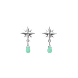 Tiny Compass Rose and Gemstone Post Earrings
