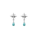 Tiny Compass Rose and Gemstone Post Earrings