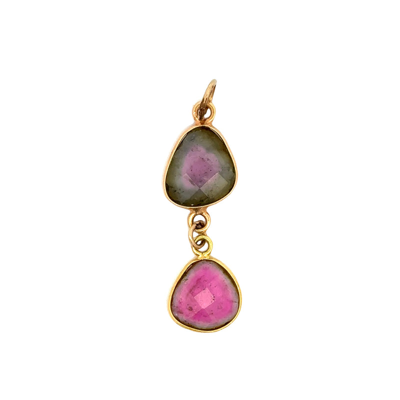 Channel Set Watermelon Tourmaline Two-Stone Pendant