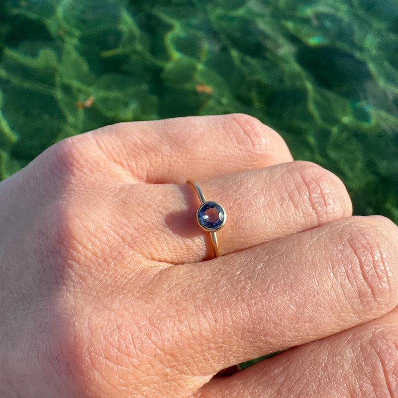 Round Blue Sapphire Bezel Ring