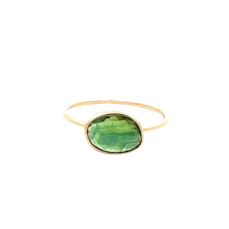 Oval Green Sapphire Bezel Ring
