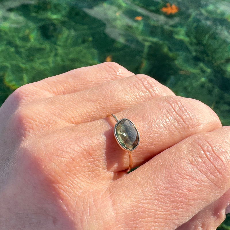 Oval Green Sapphire Bezel Ring