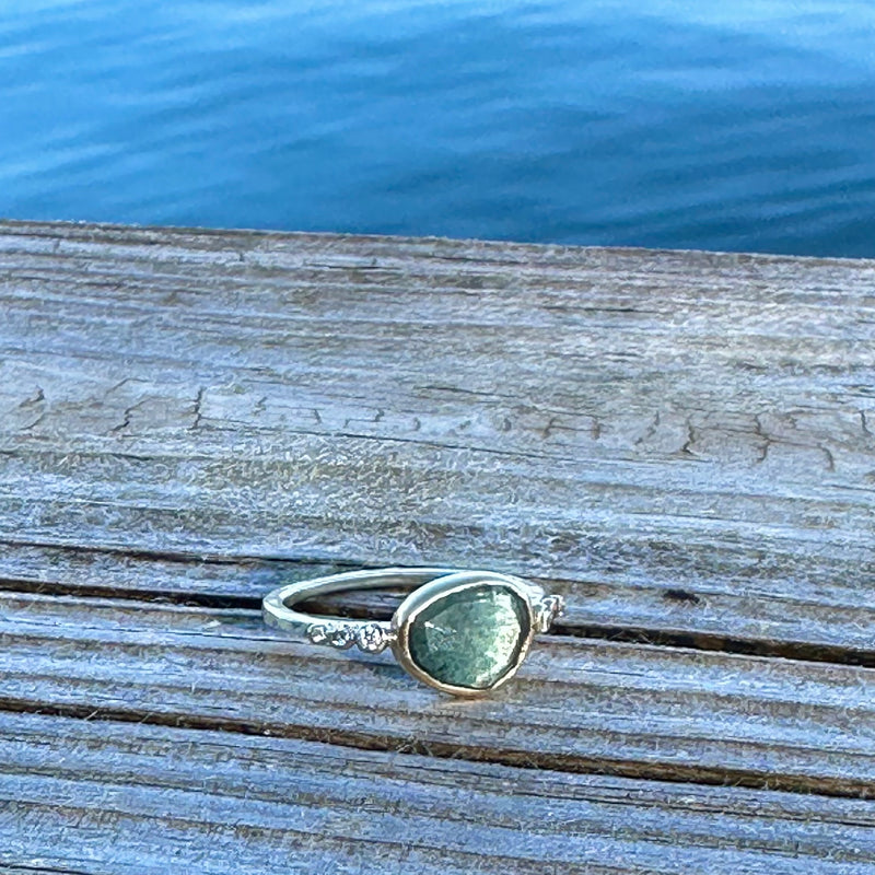 Moss Aquamarine and Diamond Ring