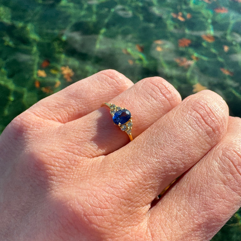 Oval Blue Sapphire and Yellow Diamond Ring