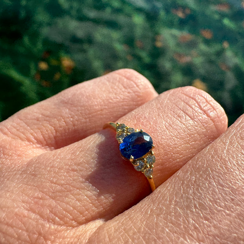 Oval Blue Sapphire and Yellow Diamond Ring