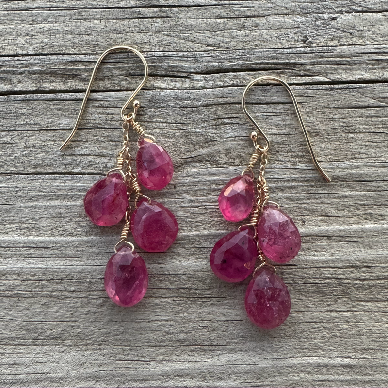Pink Sapphire Pear Cascade Earrings