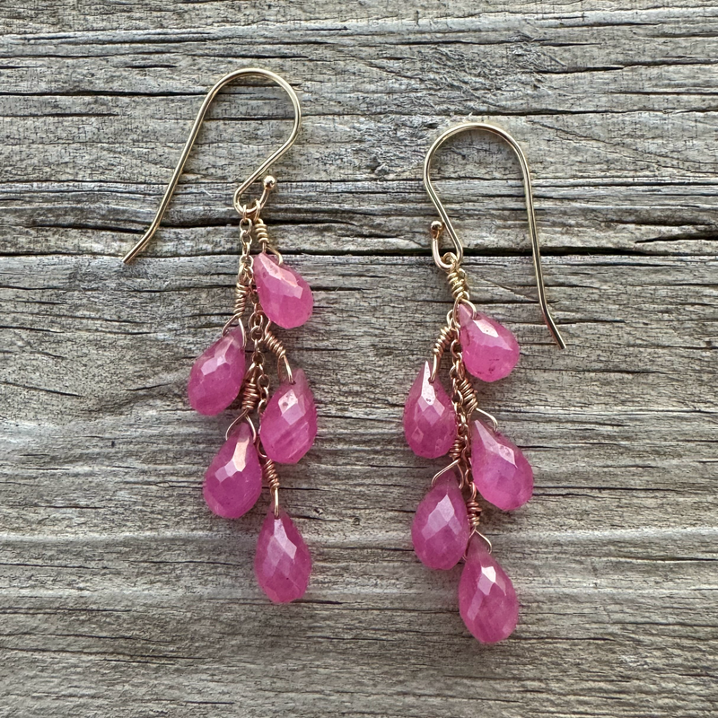 Pink Sapphire Teardrop Cascade Earrings