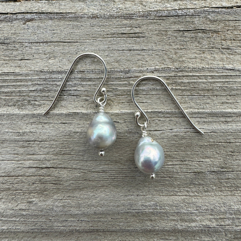 Gray Baroque Tahitian Pearl Earrings