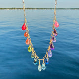 Rainbow Gemstone Multidrop Necklace on Fine Paperclip Chain