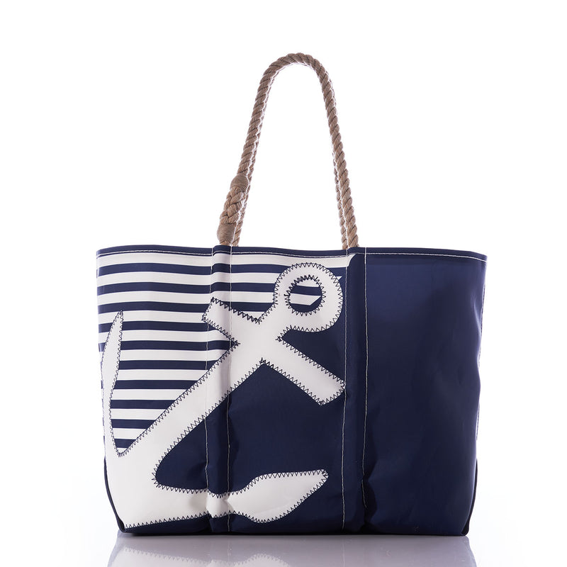 Large Brenton Stripe White Anchor Tote