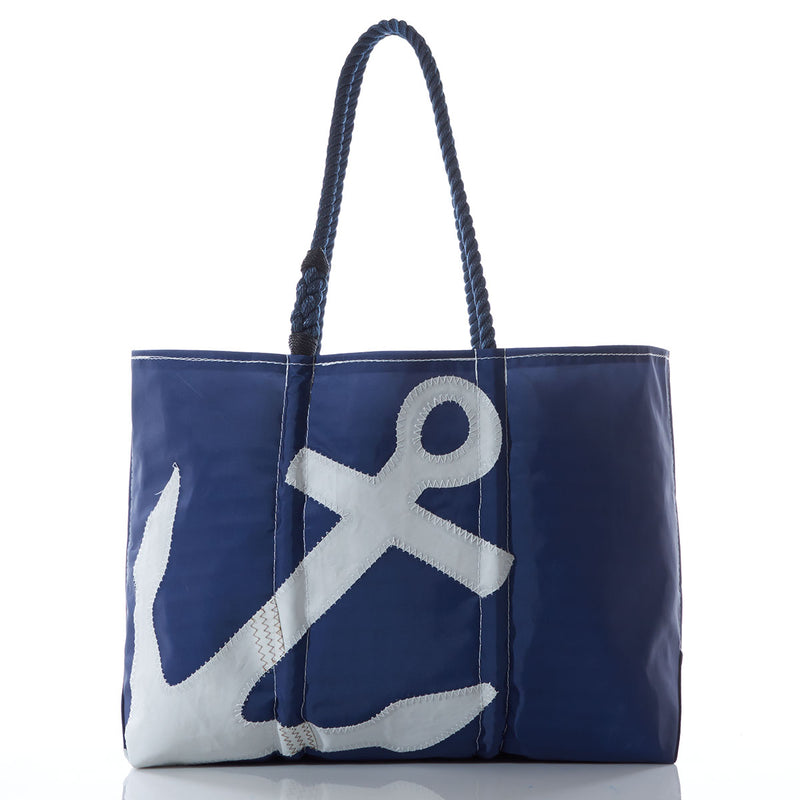 Large White-on-Navy Anchor Tote