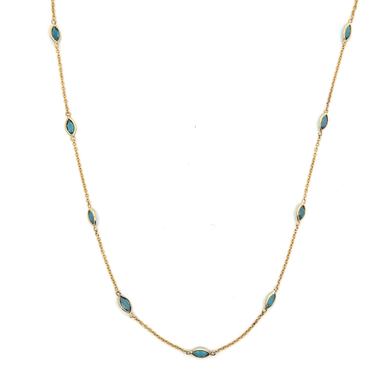 Marquis London Blue Topaz Channel Set Station Necklace