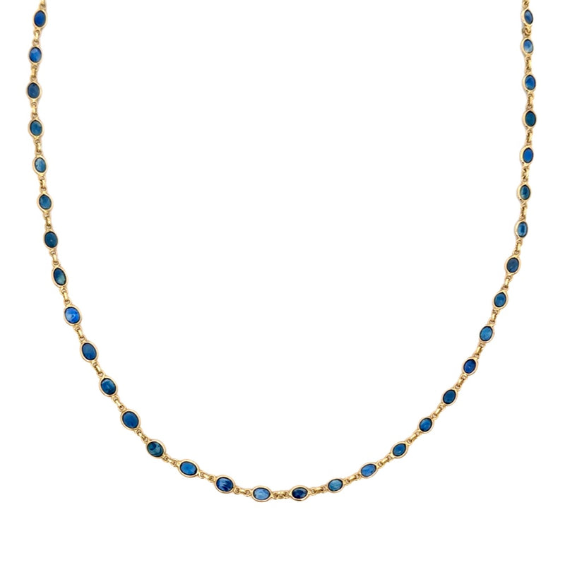 Oval Blue Sapphire Channel Set Link Station Necklace