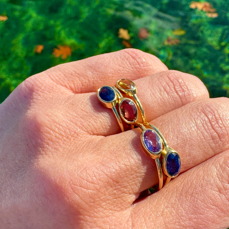 Oval Orange Sapphire Bezel Ring