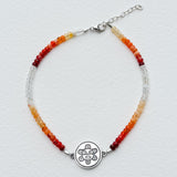 Small Ombré Mexican Fire Opal Bracelet with Taíno Sun (Sol) Charm
