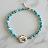 Small Ocean Colors Gemstone Bracelet with Steps Beach Charm