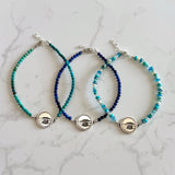 Tiny Round Lapis Bracelet with Steps Beach Charm