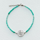 Tiny Round Ombré Amazonite Bracelet with Taíno Water (Agua) Charm