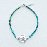 Tiny Round Ombre Chrysocolla Bracelet with Steps Beach Charm