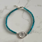 Tiny Round Dark Teal Apatite Bracelet with Taíno Water (Agua) Charm