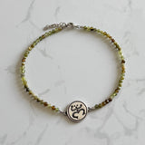 Tiny Round Green Multicolor Tourmaline Bracelet with Taíno Frog (Coqui) Charm