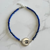 Tiny Round Lapis Bracelet with Steps Beach Charm