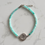 Tiny Round Ombré Amazonite Bracelet with Taíno Water (Agua) Charm