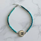 Tiny Round Ombre Chrysocolla Bracelet with Steps Beach Charm