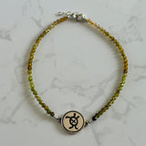 Tiny Round Ombré Green Tourmaline Bracelet with Taíno Turtle (Tortuga) Charm