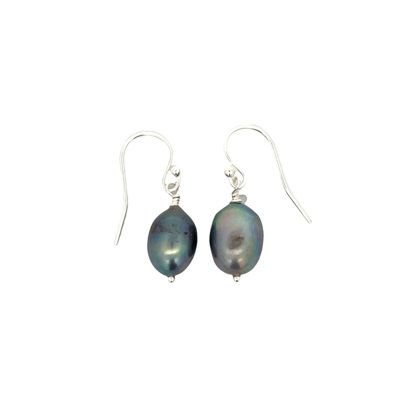 Large Gray Oval Pearl Earrings